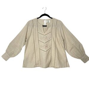 Boho Goblincore Embroidered Pin Tuck Blouse Piratecore Hobbit Castlecore Earthy